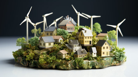 Miniature model house with wind turbines. Eco friendly concept.の素材