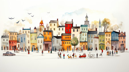 Cityscape of the old town in the winter.の素材