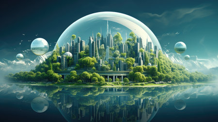 Futuristic city in the form of a glass sphere.の素材