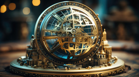 Vintage clock and model of the world.の素材