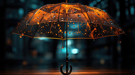 Umbrella with rain drops on dark background.の素材