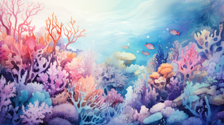 Underwater landscape with corals and fishの素材