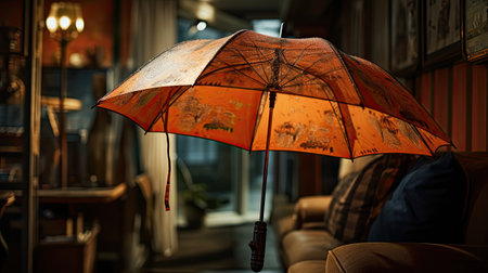 Umbrella in the interior of a modern house. Selective focus.の素材