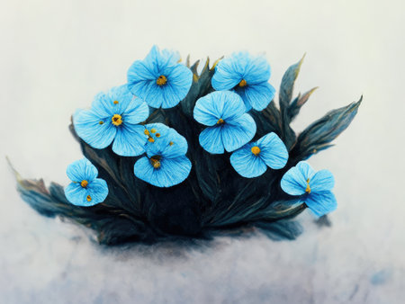 Bouquet of blue flowers on a white background. Selective focus.の素材