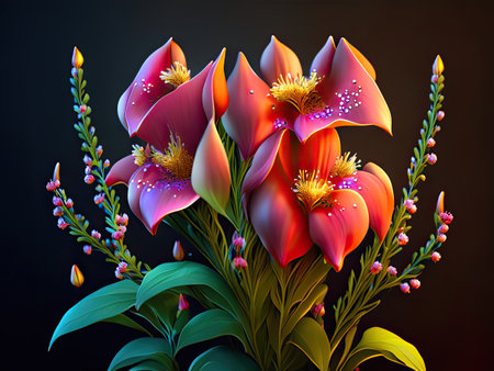 Beautiful bouquet of Calla lilies on black background.の素材