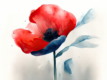 Watercolor red poppies on a white background.の素材