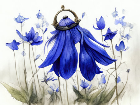 Vintage watercolor blue flowers.の素材