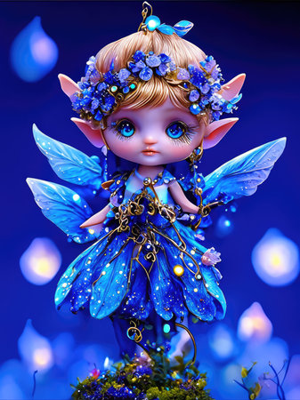 Little fairy with blue eyes and blue wings.の素材