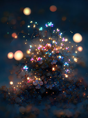 Christmas tree with colorful bokeh lightsの素材