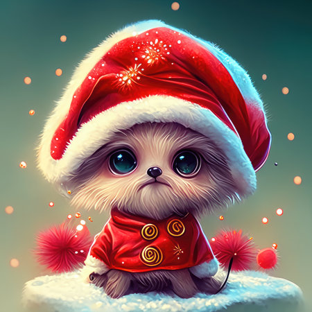 Cute little kitten in a red santa claus hat.の素材