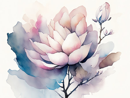 Watercolor magnolia flower.の素材