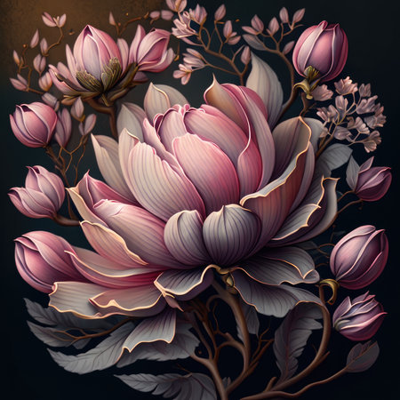 Beautiful magnolia flowers on a dark background.の素材