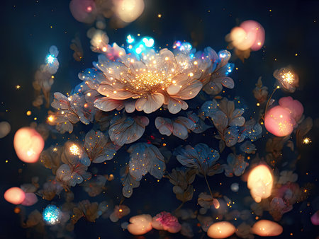 Abstract floral background with flowers and bokeh lights.の素材