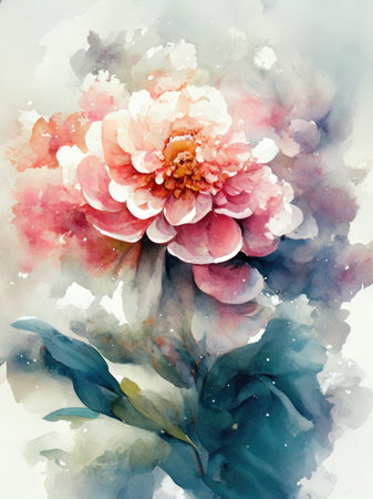 Watercolor peony flower.の素材