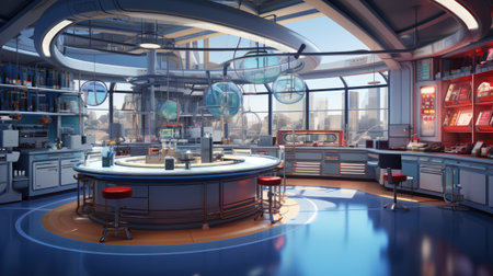the building in a fantasy space station.の素材
