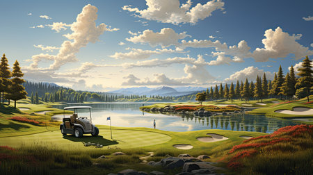 golf cart at the beautiful golf course.の素材