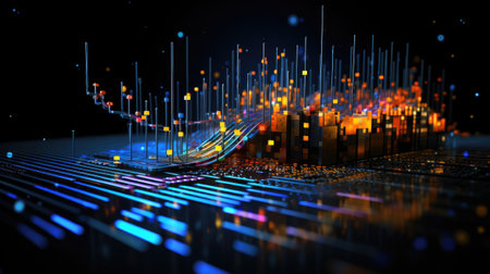 abstract technology background with circuit board and colorful lightsの素材