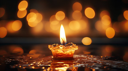 Burning candle on dark background with bokeh effect, closeupの素材