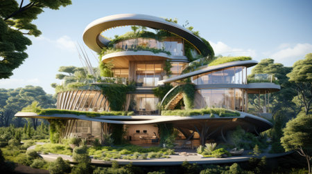 a green city in the form of a houseの素材