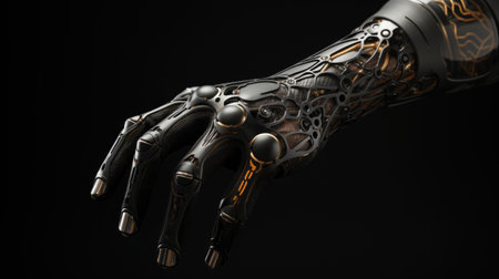 Robot hand on black background.の素材