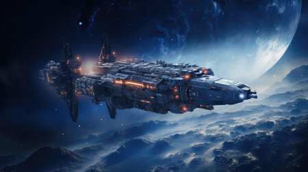 Space ship in deep space.の素材