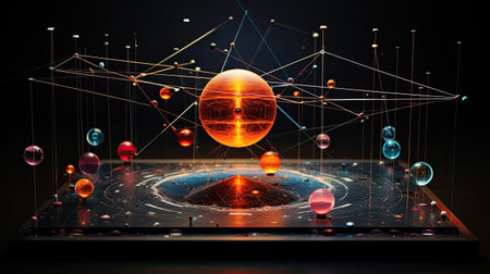 Futuristic user interface with connected lines and dots.の素材