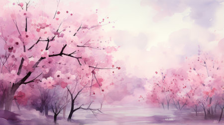 Watercolor cherry blossom background. Spring season.の素材