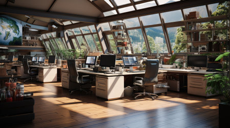 a modern office interior with a lot of equipmentの素材