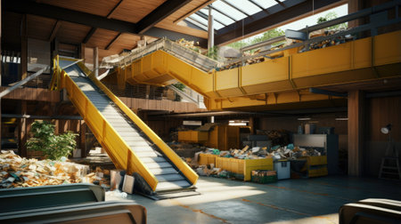 an escalator in a warehouse or storehouseの素材