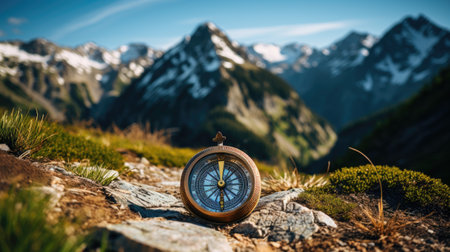 Compass on the top of a mountain in the alps.の素材