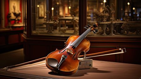 Classical violin on the table in the library.の素材