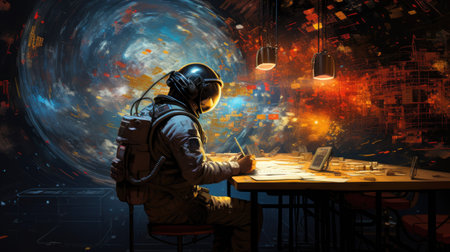 Astronaut working in space station. Science fiction.の素材