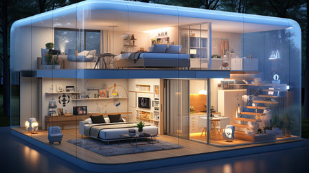 a modern attic bedroom with a living roomの素材