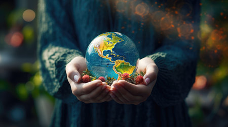 Globe in female hands.の素材