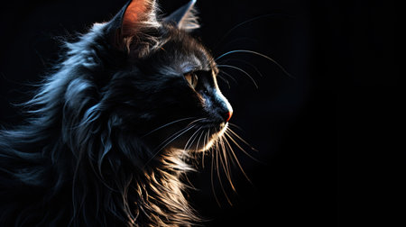 Portrait of a beautiful Maine Coon cat on black background.の素材