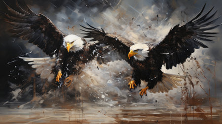 a pair of bald eagle flying in the sky.の素材