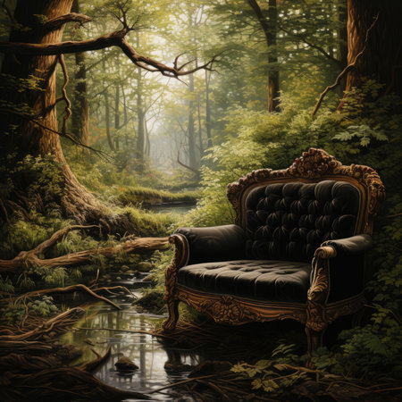 an old armchair in a forest.の素材