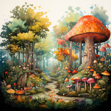 Fantasy forest with mushrooms and trees.の素材