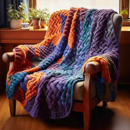 Cozy armchair with a knitted blanket in the living roomの素材
