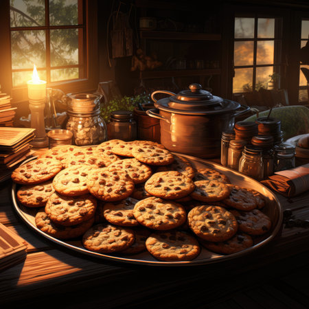 Oatmeal cookies on a plate in the interior of a country houseの素材