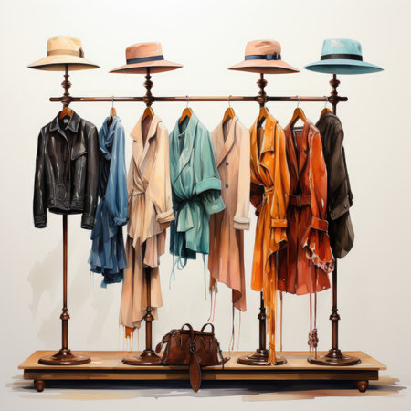 Clothes hanging on a hanger in a fashion store. Retro style.の素材