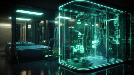 a modern bathroom with glass walls and a showerの素材