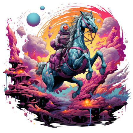 Unicorn in the sky with fire and smoke.の素材