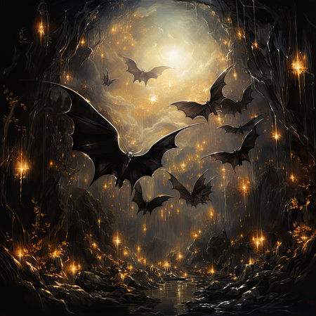 Halloween background with flying bats and moon.の素材