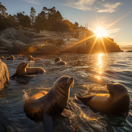 Sea lions at sunsetの素材
