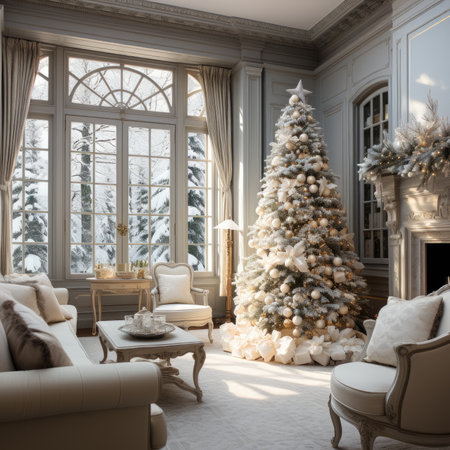 Luxury living room with Christmas tree.の素材