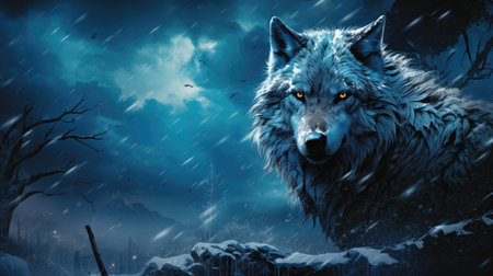 Wolf in the night forest. Halloween background.の素材