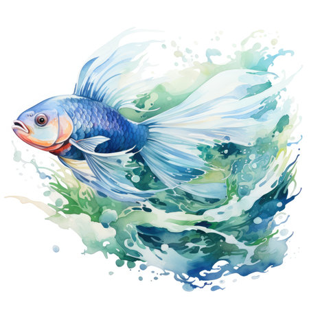 Watercolor goldfish on a white backgroundの素材