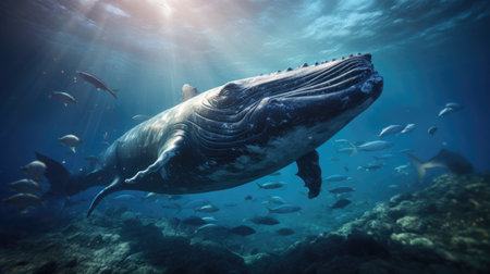 Whale swimming underwater. Underwater world.の素材