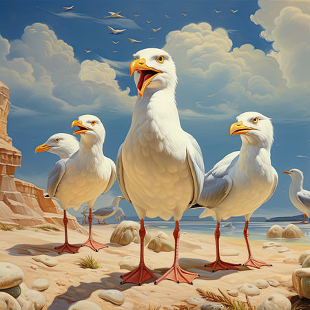 Seagulls on the seashore.の素材